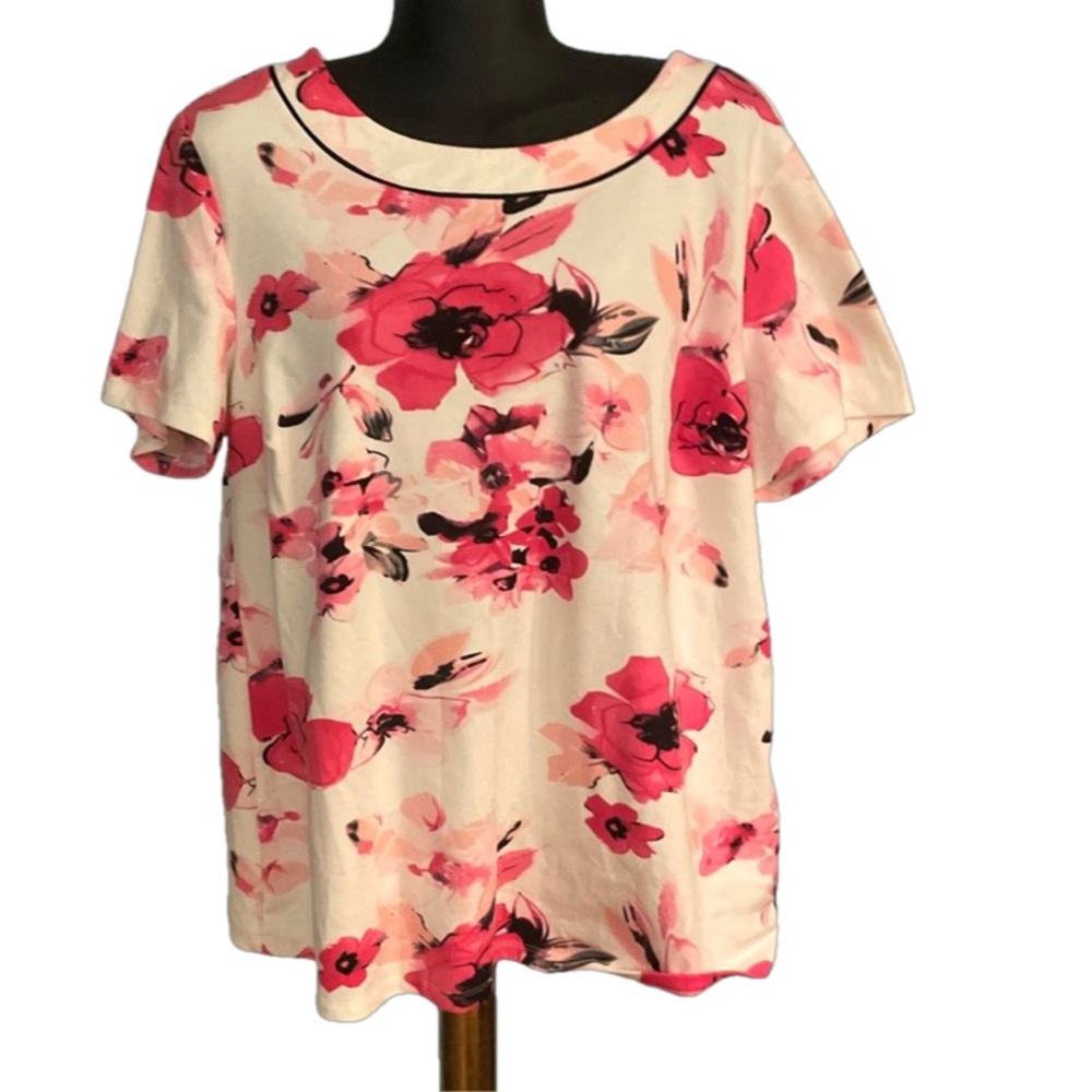 1X Jukes & Leopoldo white pink floral graphic short sleeve blouse top tunic